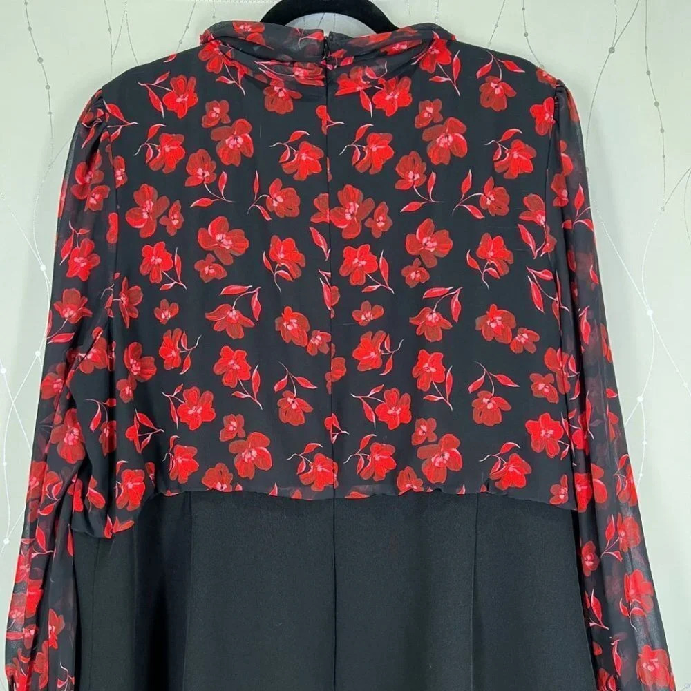 Badgley Mischka Black Red Floral High Neck Sheath Dress $495 - Picture 9 of 14